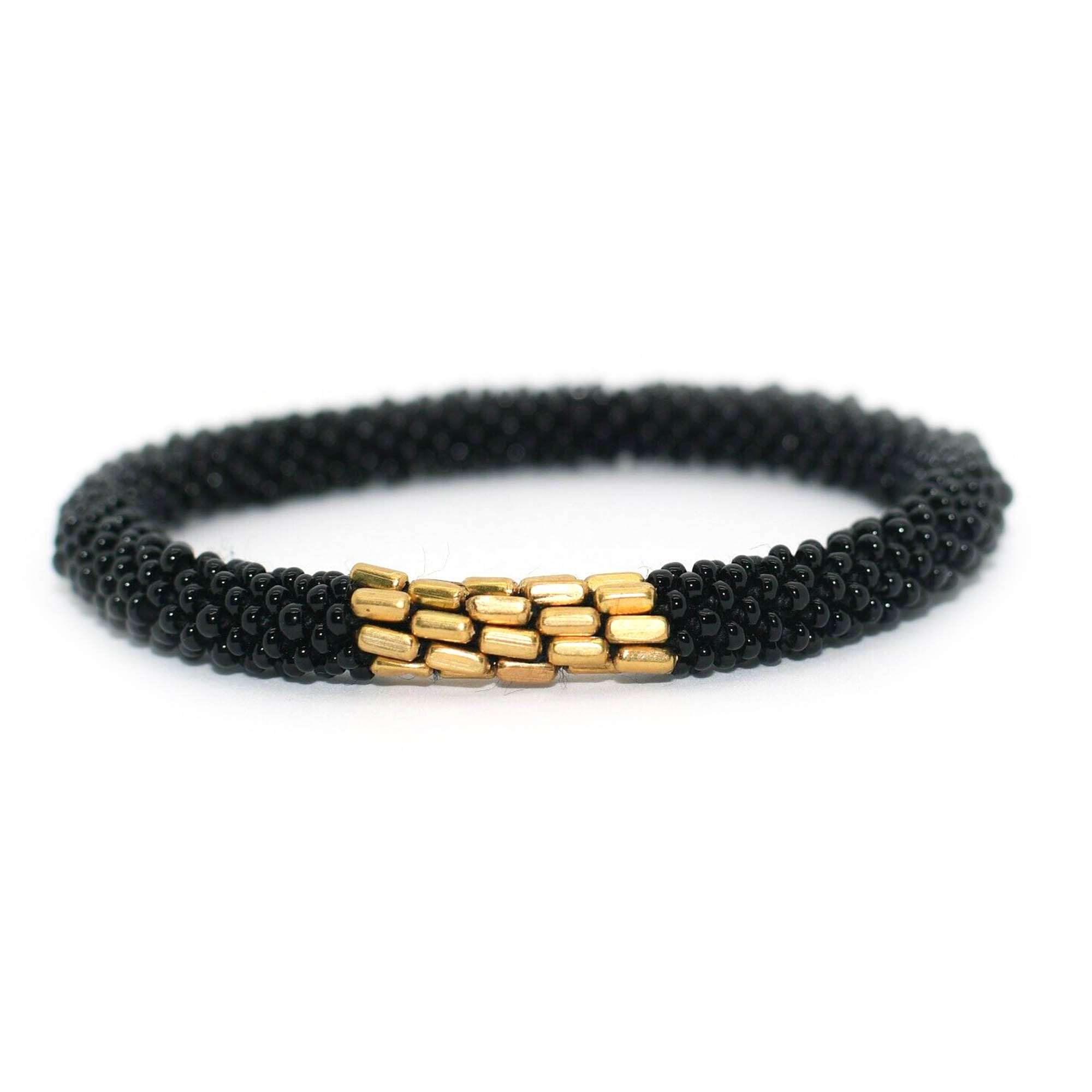 Solid Black With Gold Long Metal Bracelet - yantrahimalaya | Nepal ...