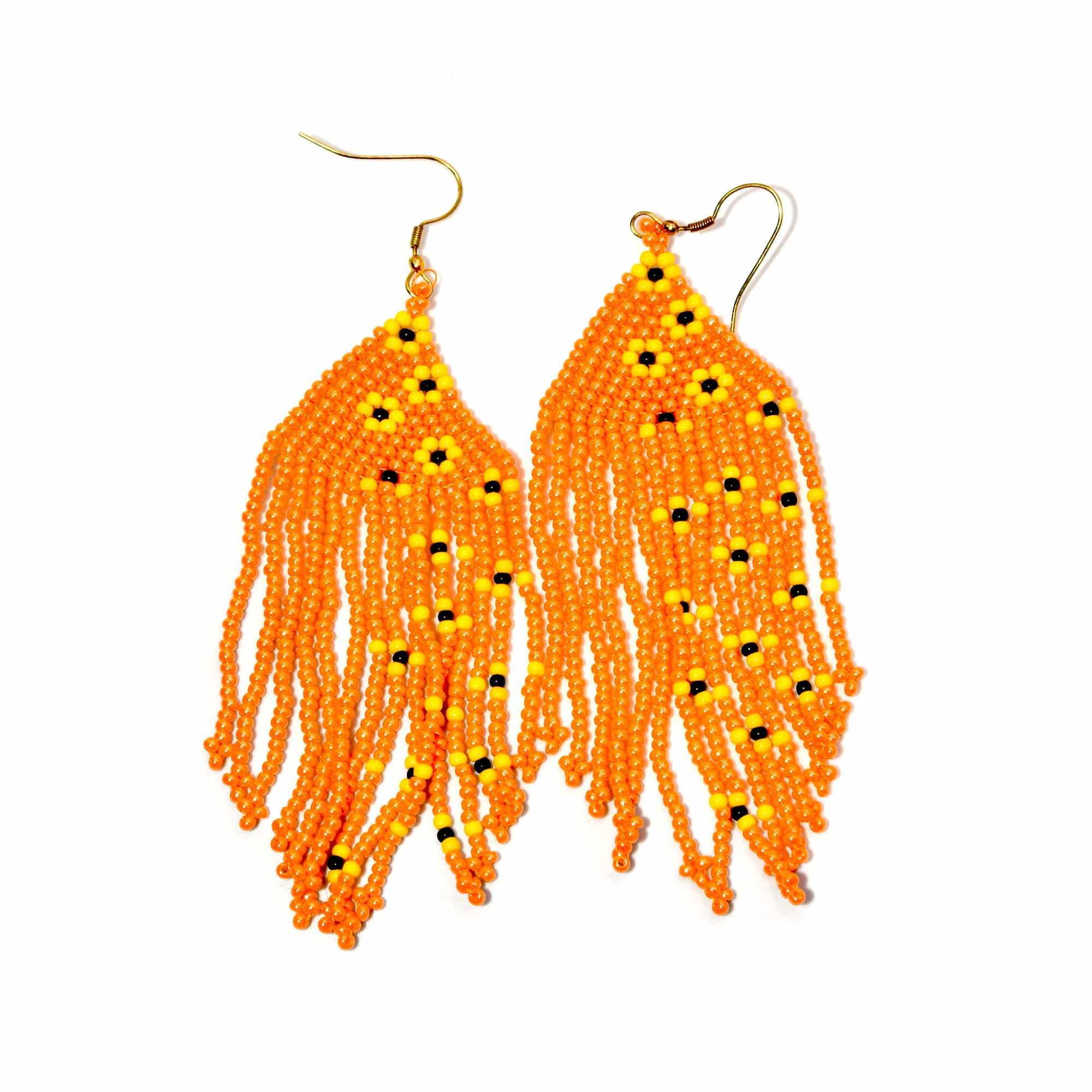 Yellow Flowers in Orange Fringe Earring