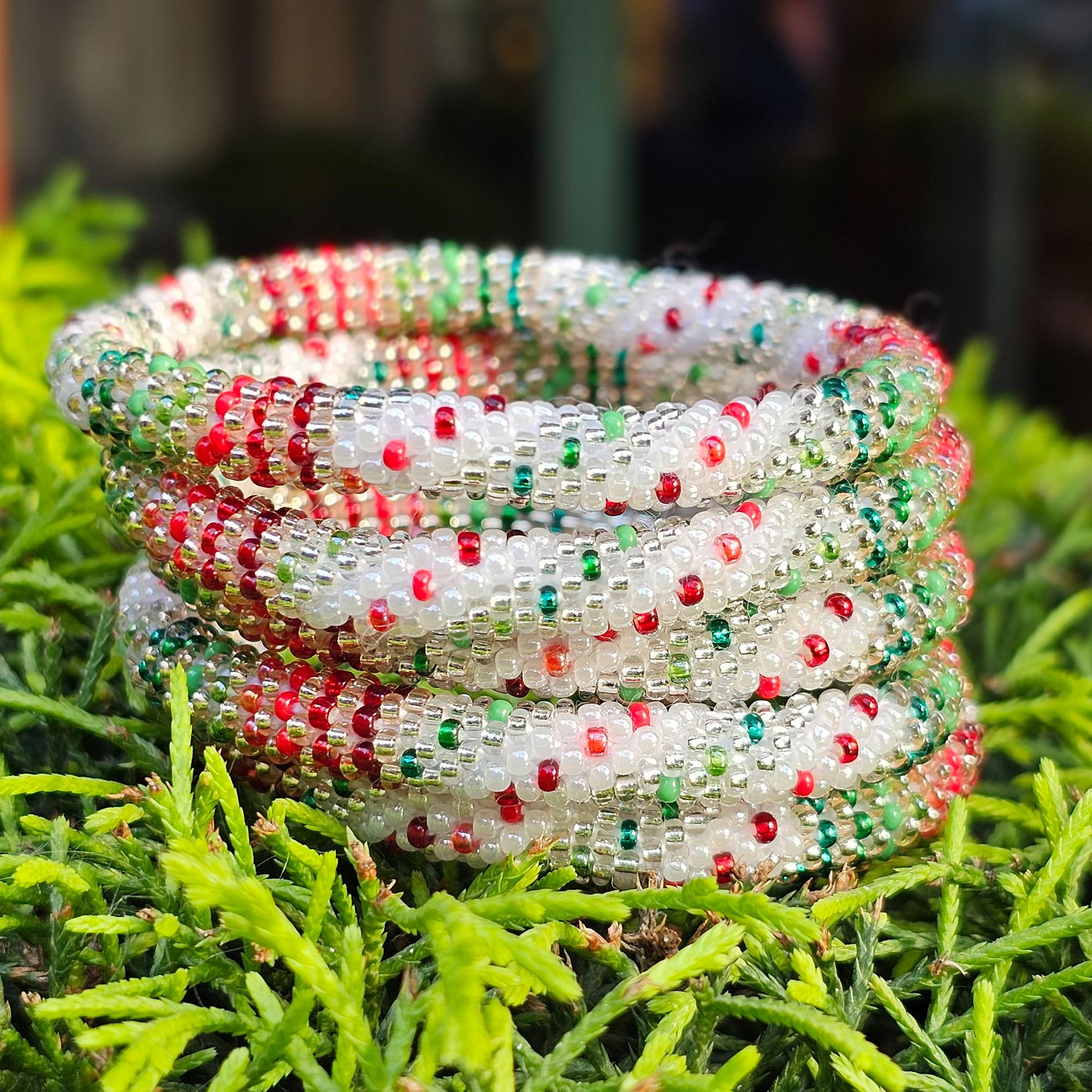 Nepal Glass Bead roll on Bracelet. Beaded Bracelet Handmade by Ramila Beads.  Pink – LiftedHope Nepal Bracelets.
