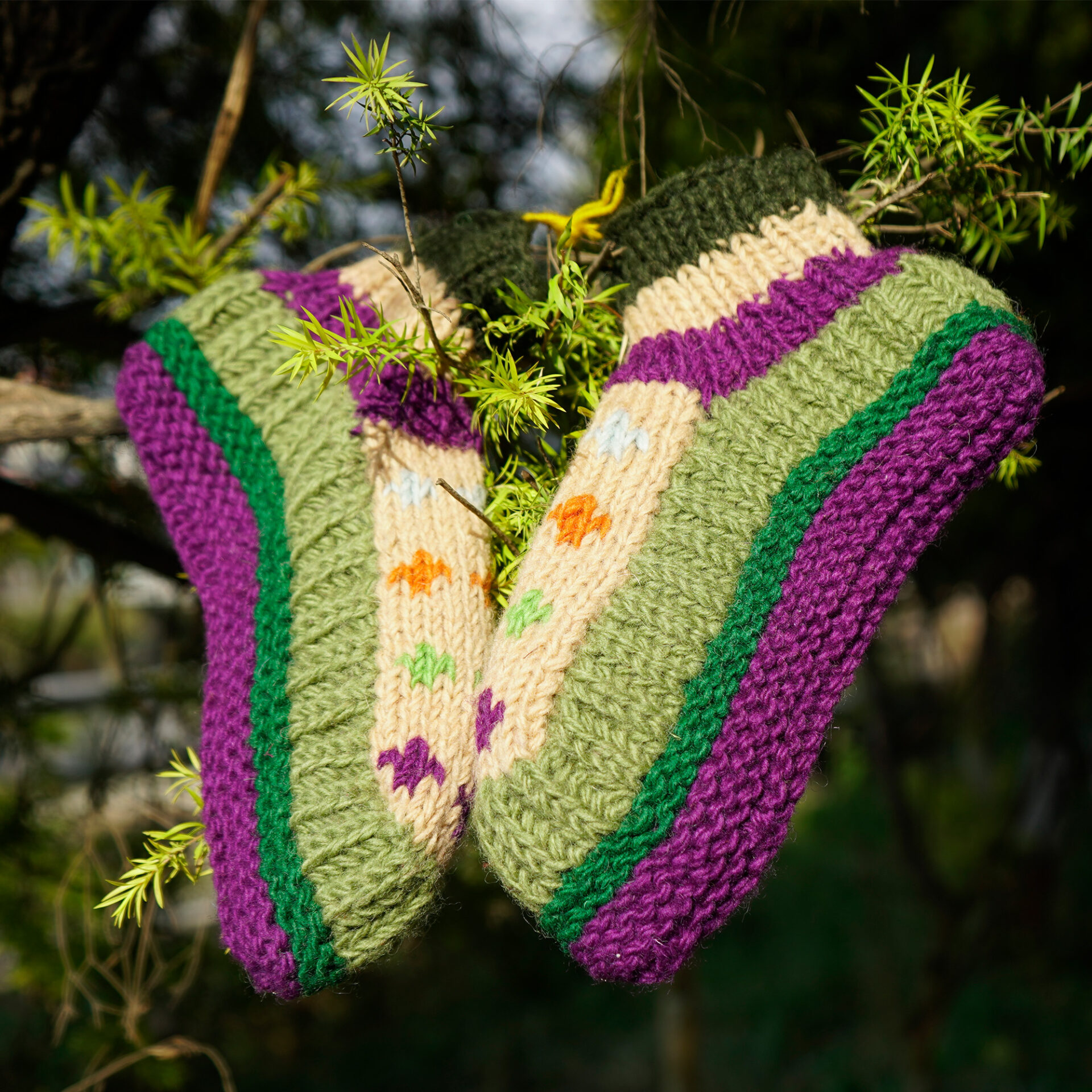 Purple and Green Woollen Indoor Socks