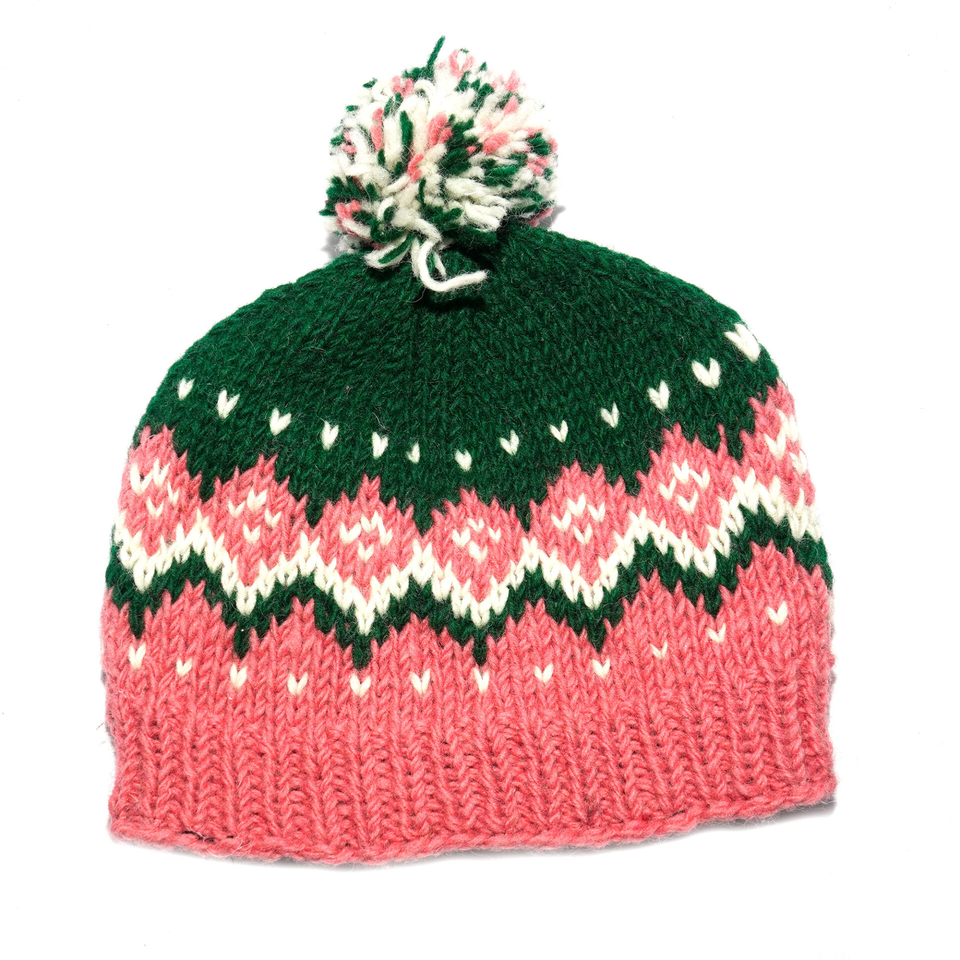 Christmas Green and Pink Woollen Beanie with Pompom