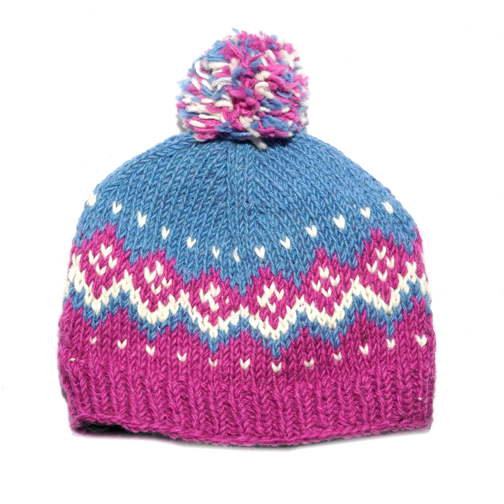 Purple and Blue Woollen Beanie with Pompom